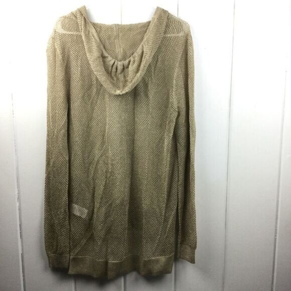 Michael Kors Metallic Gold Mesh Knit Hoodie Top with V-Neck - Size XL - Picture 8 of 9
